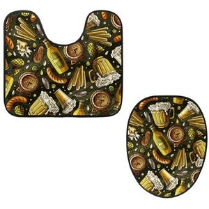 VAPOKF 2 stuks voetstuk badkamertapijten set, U-vormige contourmat en wc-dekselhoes, zachte antislip flanellen badkamermat toiletstoelhoes - zomerbierprint