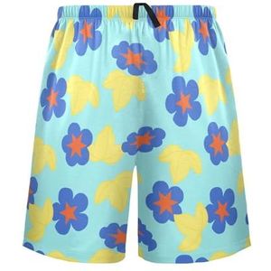 LI ZHI XIN Herenpyjamabroek, korte pyjamabroek, zomer casual short, elastische taille met trekkoord, rechte buis losse pasvorm met 2 zakken, S-XXL lente bloemen bloemen blauw, Meerkleurig, S