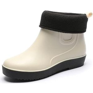 Tuinschoenen for dames, waterdichte regenlaarzen for dames - comfortabel interieur, brede kuitlaarzen for dames - gemakkelijk aan en uit te trekken(Thick beige_35)