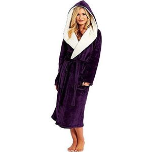 LRWEY Dames Badjas Winter Hooded Verlengde Pluche Sjaal Fleece Badjas Pluizige Badjas Housecoat Volledige Lange Mouwen Nachtkleding Nachtjas LengenedRobe Jas (5XL, Paars)