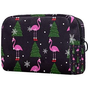 Vrouwen en Meisjes Kerst Blauw Sneeuwvlok Flamingo Make-up Tas Ruim Cosmetische Tas Pouch Purse Handtas met Rits