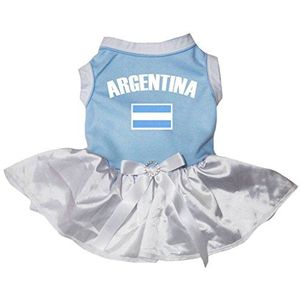 Petitebelle Puppy hond kleding Argentinië vlag blauwe katoenen top witte jurk (klein, blauw)