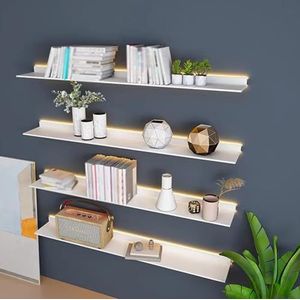 Floating Wall Shelves, Wall-mounted Lighting Fixtures Black Rectangular Indoor Display Shelf Wall Lamps Can Light Up Your Room Very Convenient And Beautiful (Color : Bianco, Size : 150x20x6cm)