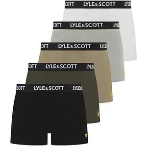 Lyle & Scott Miller Boxershorts voor heren, 5 stuks, katoen, comfortabele stretchstof met merkband, Helder Wit/Mirage Grijs/Zilver Salie/Kever/Zwart, M