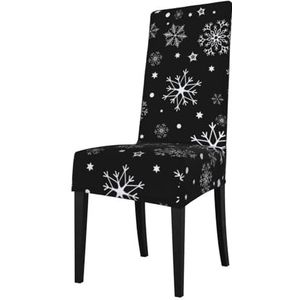 KemEng Kerst Sneeuwvlok Zwart Winter, Stoelhoezen, Stoelbeschermer, Stretch Eetkamerstoel Slipcover Seat Cover voor Stoelen
