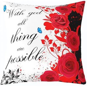 Kussenslopen 2 stuks romantische kussensloop met rode bloem en vlinder, modieuze pluche kussenslopen, voor binnen, terras, bar, 45 x 45 cm