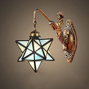 Tiffany Wandlampen, 20cm Star Shade Wandlamp, Vintage Gebrandschilderd Glas Wandlamp Voor Woonkamer Hal Slaapkamer Boerderij Bedside Lamp