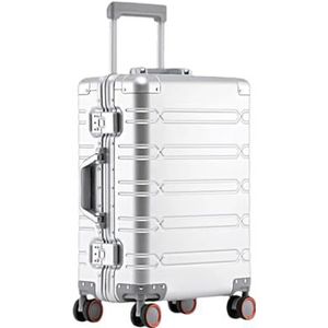Aluminium Trolley Koffer Spinner Wiel Aluminium Koffer, Metalen Doos, Wachtwoord Boarding Koffer, Zilver, 29
