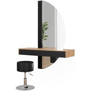 Vicco Kaptafel ""Melisa"", Eiken/Zwart, 120 cm met verlichting en kruk