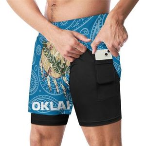 Paisley Oklahoma State Flag Grappige Zwembroek met Compressie Liner & Pocket Voor Mannen Board Zwemmen Sport Shorts