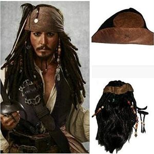 Halloween kostuum voor mannen volwassen piraat kapitein jack mus pruiken hoed piraten van de Caribische cosplay accessoires