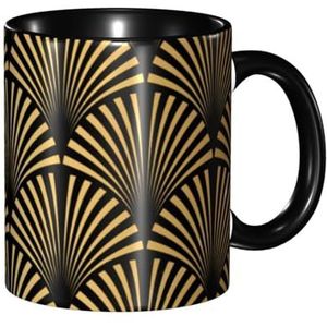 BEEOFICEPENG Mok, 330ml Aangepaste Keramische Cup Koffie Cup Thee Cup voor Keuken Restaurant Kantoor, Art Deco Patroon Naadloze Zwart Goud