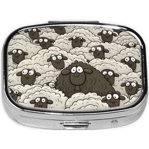 Cartoon Zwart Wit Schapen Print Pillendoos 3 Compartiment Kleine Pillendoos Draagbare Pillendoos voor Pocket of Portemonnee Leuke Geneeskunde Organizer Houder om Vitaminen Medicatie vast te houden