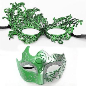 TYNXK Maskerade Maskerade Maskerade Maskers voor Paar Venetiaanse Vrouw Kant Mannen PP Cosplay Kostuum Carnaval Prom Party Persoonlijkheid Hoofdtooi Maskers Party Masker (C-groen-zilver)