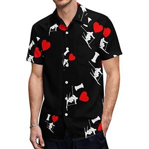 I Love Ski Heren Hawaiiaanse shirts Korte Mouw Casual Shirt Button Down Vakantie Strand Shirts 2XL
