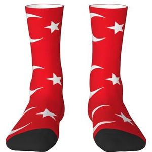 Evengigy Vlag van Turkije Grappige Sokken Crazy Fashion Cool Gepersonaliseerde Zachte Crew Sokken voor Mannen Vrouwen Unisex, Wit, One size