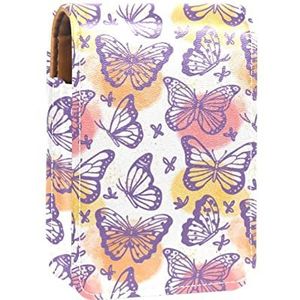 Lipgloss Houder Lipstick Case Draagbare Mini Lipstick Opbergdoos Reizen Lipstick Organizer Case met Spiegel voor Vrouwen Paars Vlinder, Meerkleurig, 9.5x2x7 cm/3.7x0.8x2.7 in