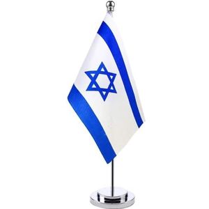 Israël Bureauvlag Kleine Mini Israël Tafelvlag met Metalen Basis Miniatuur Desktop Israël Vlag voor Thuis Studie Kantoor Decoratie