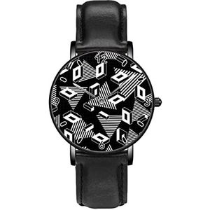 Zwart en Wit Retro Geometrische Vormen PatroonWatches Persoonlijkheid Business Casual Horloges Mannen Vrouwen Quartz Analoge Horloges, Zwart