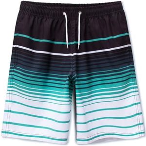 MEILONGER Zwembroek voor jongens, sneldrogend, boardshorts met meshvoering, zakken en verstelbaar trekkoord, Gestreept Zwart Blauw Wit, 164