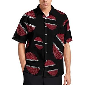 Trinidad en Tobago Hawaïaans shirt met vingerprint voor heren, zomer, strand, casual, korte mouwen, button-down shirts met zak