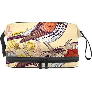 Grote capaciteit reizen cosmetische tas,Vogel patroon Chinese stijl,Make-up tas,Waterdichte make-up tas organisator, Meerkleurig, 27x15x14 cm/10.6x5.9x5.5 in