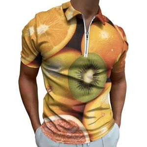 Kleurrijke Verse Fruit Vegan Half Zip-up Polo Shirts Voor Mannen Slim Fit Korte Mouw T-shirt Sneldrogende Golf Tops Tees S