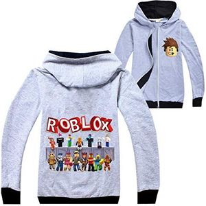 Roblox Jas Jongens Rits Trui Tiener Hoodie Meisjes Lange Mouw T-Shirt Katoen Herfst Sport Tops Running Kleding, Grijs1, 5-6 jaar