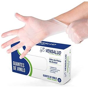 VENSALUD | Wegwerp VINYL Handschoenen | Poedervrij | Resistent | Voor laboratoria, sanitair, keuken, tattoo studio's, veterinaire, schoonmaak | Latex Free 100 stuks | Semi-White Maat XL