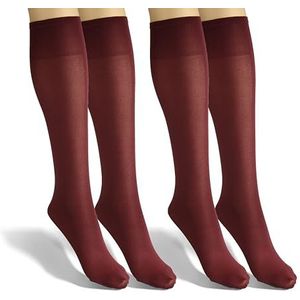 sesto senso Dames kniekousen microvezel ondoorzichtig 40 Den 2 paar kniesokken kleurrijk zijdeglad, wijnrood, Eén Maat