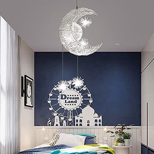 Led-hanglamp, led-plafondlamp, creatieve kinderkamer, sprookjesachtige maan en sterren, hanglamp, kroonluchter, verlichting, creatieve plafondlamp voor kinderen, slaapkamer, woonkamer