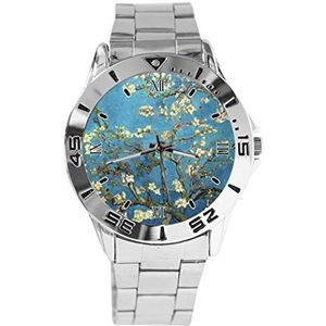 Van Gogh Amandelbloesems Art Design Analoog Polshorloge Quartz Zilveren Wijzerplaat Klassieke Roestvrij Stalen Band Dames Heren Horloge