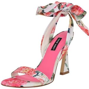 NINE WEST Kelsie sandaal met hak voor dames, Witte zomer bloemen Print Multi 145, 39 EU