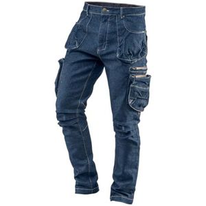NEO TOOLS Werkbroek voor heren, denim of set, lang, 8 zakken, maat XS-3XL, versterkte naden, uitgeprofileerd kniegebied, gemengd weefsel 98% katoen, 2% elastaan 410 g/m2, multifunctionele zakken,