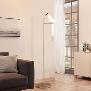 Staande lamp woonkamer modern goud papier kraan swing vogel led staande lamp, 3000 K warm acryl lampenkap metalen basis staande lampen voor woonkamer slaapkamer kantoor studeerkamer lezen, 1 hoofd