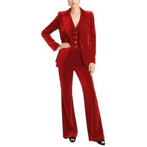 Vrouwen Fluwelen 3-delig Pak Nothed Revers Fluwelen Warme Blazer & Broek Pak Vrouwen Casual Wear Jas Suits, Rood, XS