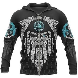 Mannen Vikings Tattoo Noorse Mythologie Grafische 3D Print Hoodie Pullover Sweatshirt Hoodies Unisex Zip Hoodies Cosplay (Color : Color, Size : XXL)