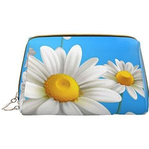 OPSREY Lente Daisy Bloemen Gedrukt Lederen Cosmetische Case Draagbare Reizen Cosmetische Tas Toilettas Opbergtas, Lente Daisy Bloemen, Eén maat