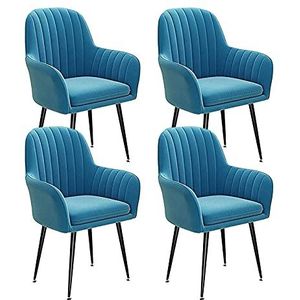 GEIRONV Flanel eetkamer stoelen set van 4, woonkamer slaapkamer balkon receptie stoelen appartement fauteuil 47 × 44 × 80cm Eetstoelen (Color : Blue, Size : Black feet)