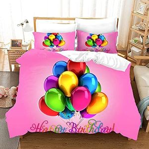 Kleurrijke ballon verjaardag eenpersoons dekbedovertrek set kinderen, luxe zachte microvezel beddengoed set, 1 dekbedovertrek 135x200 cm met rits en 1 kussensloop 50x75 cm