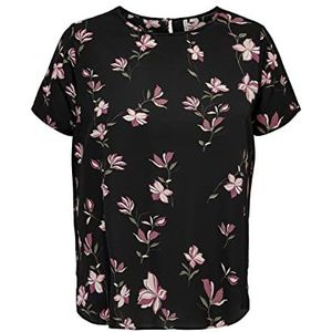 ONLY CARMAKOMA Carvica Life Ss Top WVN Noos T-shirt voor dames, Zwart//Aop: magnolia, 44 NL