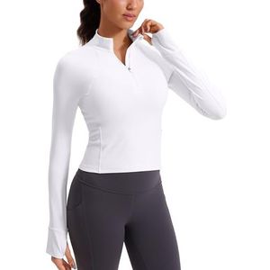 CRZ YOGA Vrouwen Butterleuse 1/2 Rits Lange Mouw Shirt Sport Pullover Crop Tops Fitness Gym Running Sweatshirt met Duimgat wit S