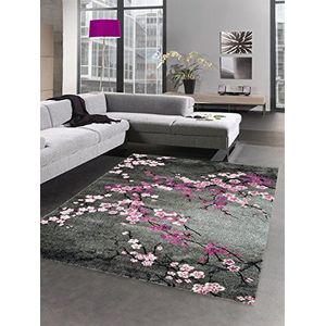 CARPETIA Designer tapijt, laagpolig, bloemen, grijs, roze, maat 120x170 cm