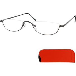 Mini Brille® Lookover Metalen Leesbril Halve Maan Bril, GRATIS Brillenkoker en Brilpoetsdoekje, Metaal Frame (Grafiet) met veerscharnier, Leeshulp voor Mannen en Vrouwen +2,5 dioptrie