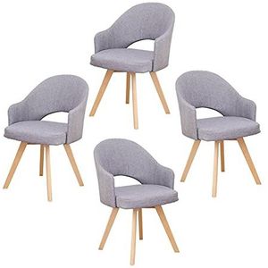 GEIRONV Dining stoelen set van 4, zachte stof kussen rugleuning woonkamer stoel slaapkamer keuken beuken houten benen fauteuil Eetstoelen (Color : Gris)