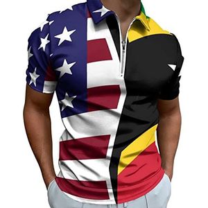 American And Saint Kitts Nevis Vlag Half Zip Up Polo Shirts Voor Mannen Slim Fit Korte Mouw T-shirt Sneldrogende Golf Tops Tees XS