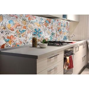 DIMEX Zelfklevende folie voor keukenachterwand, antiek-wand met bloemenfrees, 180 x 60 cm, plakfolie, decoratiefolie, spatbescherming voor keuken, made in EU