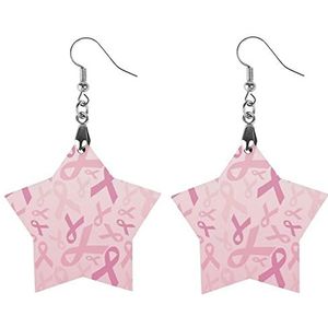 Roze Borstkanker Bewustzijn Mode Leuke Oorbellen Grappig Geschilderd Houten Sieraden Geschenken Voor Vrouwen Ster