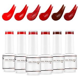 Nicedeco Gel Nagellak Set Semi Permanent Nail Gel UV LED Soak Off Cruelty-Free Rode Kleuren Gellak Set 6 x 8ML Valentijnsdag Nagellak Gift Set 19