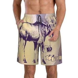 Leger Digitale Camouflage Print Heren Zwemmen Board Shorts Zwembroek Trunks Badmode Sneldrogende Surfen Strand Essentiële Zomer, Herten en Camera, XXL